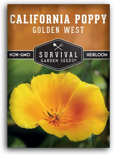 Survival Garden Seeds Golden West California Poppy - Paquete de semillas con instrucciones para cultivar Eschscholzia Californica en tu huerto