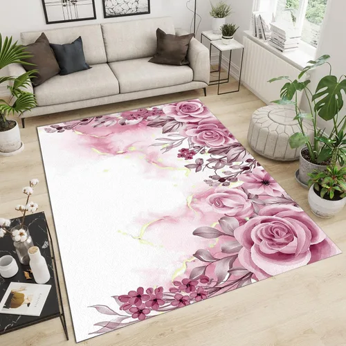 Miniatura 25 de Alfombra de área de flores simples moradas, alfombra abstracta degradada para interiores, decoración de sala de estar, cálida, suave, duradera
