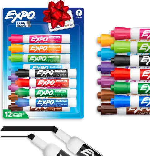 Miniatura 9 de EXPO Juego de marcadores de borrado en seco, puntas finas y de cincel, 11 unidades, para aula, suministros de oficina, para pizarras blancas, se