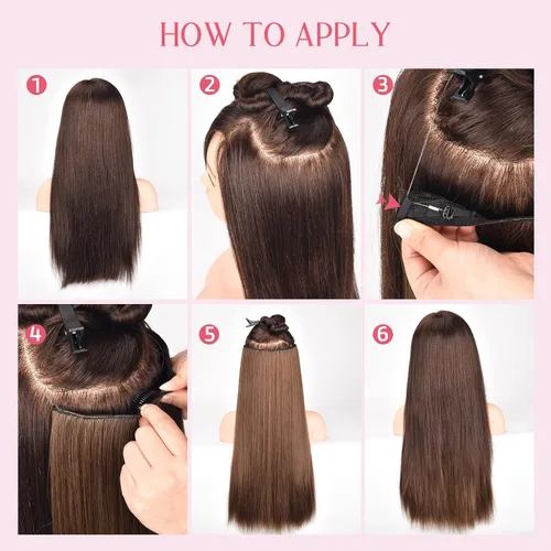 Miniatura 6 de HOOJIH Extensiones de cabello de alambre de 2 maneras ajustables, tamaño rizado, ondulado, invisible, extensiones de cabello con alambre invisible