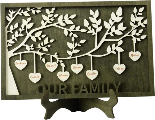 Miniatura 42 de Árbol genealógico con etiqueta de corazón, placas de madera grabadas personalizadas, regalos personalizados para madres, padres, escritorio, nombres