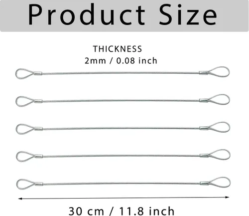 Miniatura 4 de Paquete de 5 cables de seguridad para candado de equipaje, cable de acero inoxidable con bucles, cable de seguridad de acero inoxidable, bloqueo