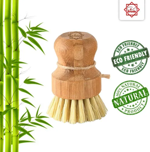 Miniatura 5 de S&C Kitchen - Cepillo de bambú para limpiar sartén, verduras, platos, wok, platos para cocina, baño, hecho de cerdas de palma y sisal con mango