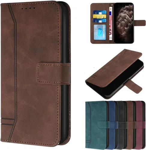 Compatible with Motorola Moto E22/E22i, Leather Business Fashion Casual Phone Wallet Cover with Card Holder Slots Shockproof Kickstand Case-Coffee