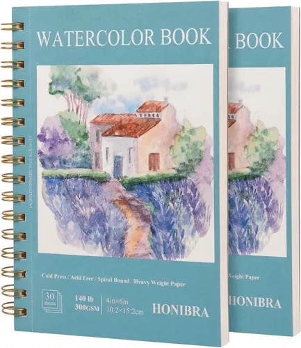 Miniatura 12 de Bloc de papel de acuarela de 3.5 x 5.5 pulgadas, pequeño cuaderno de bocetos de acuarela de 140 libras/10.58 oz, 30 hojas encuadernadas en espiral