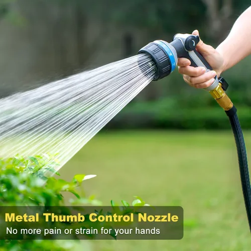 Miniatura 2 de FANHAO Boquilla de manguera de jardín resistente, rociador de manguera de agua de metal con 10 patrones de pulverización, control de pulgar, válvula