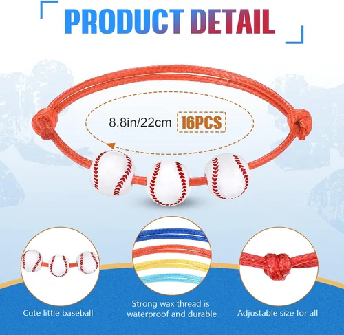 Miniatura 2 de Juego de 32 piezas de recuerdos de fiesta de béisbol, 16 pulseras de béisbol ajustables, 16 mini pelotas deportivas para estrés, suministros
