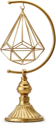 HLQMFHT Escultura Abstracta Geométrica de Metal de 5.6 pulgadas de ancho x 16.3 pulgadas de alto sobre Base de Hierro Fundido, Decoración de Gold-f