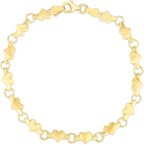 Floreo Pulsera o tobillera de oro amarillo de 10 quilates o tri color dorado con eslabones y corazón
