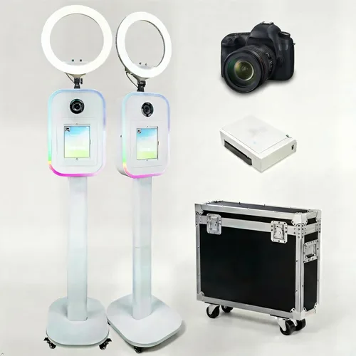 Miniatura 9 de Máquina portátil de cabina de fotos 2 en 1 - Compatible con iPad 10.2-13 y cámara DSLR, con funda de vuelo, control de aplicación RGB luz para Blanco