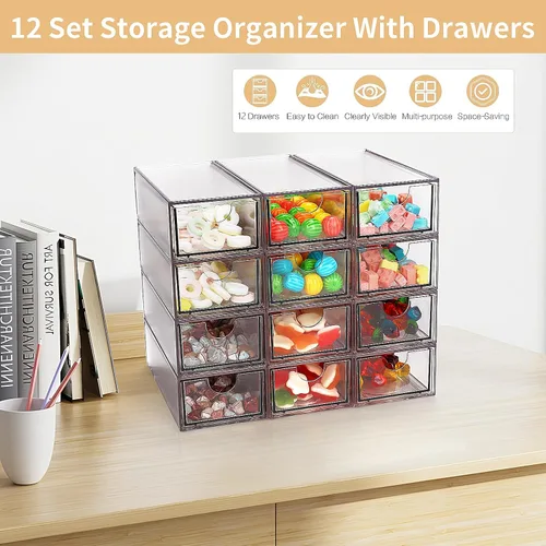 Miniatura 4 de Organizador de escritorio con cajones, cajones de almacenamiento de plástico apilables para maquillaje u organización de escritorio, armarios para A3