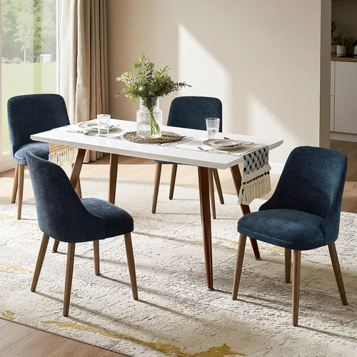 Miniatura 17 de HULALA HOME Juego de 2 sillas de comedor tapizadas de tela azul marino con patas de madera maciza, respaldo acolchado, sillas decorativas modernas