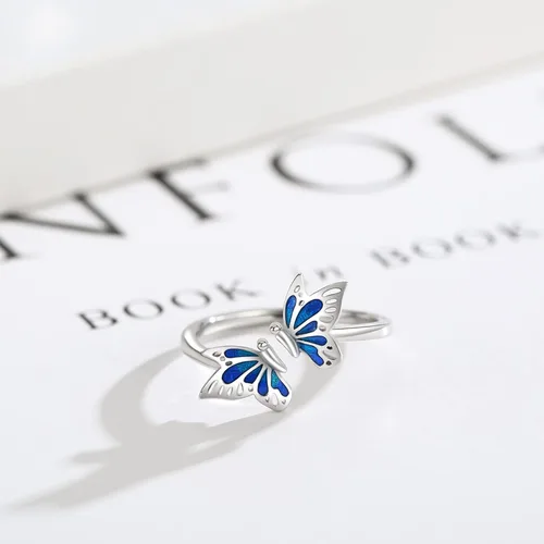 Miniatura 3 de Cuoka Anillos de mariposa de plata de ley 925, hipoalergénicos, aceite de goteo, joyería de mariposa azul, regalo para el día de la madre