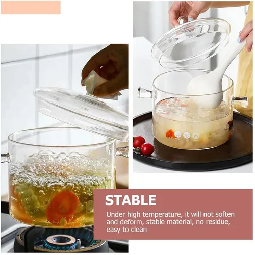 Miniatura 7 de GANAZONO Olla de cocina de vidrio con tapa, resistente al calor, olla de vidrio de borosilicato, olla de doble asa para cocina casera, cocina