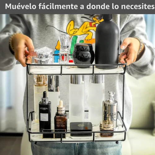 Miniatura 3 de Organizador de baño, organizador de perfumes, organizador de maquillaje, estante de almacenamiento de cosméticos, bandeja de tocador de acero 2