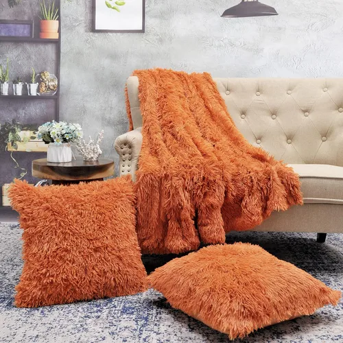 Home Soft Things Juego de fundas de almohada de 3 piezas para almohada, esponjosas, cálidas, acogedoras, de felpa, decorativas, cuadradas, para