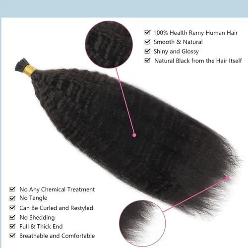 Miniatura 2 de ABH AMAZINGBEAUTY HAIR Extensiones de cabello rizado liso para mujeres negras con punta en I, cabello humano, punta en I, Remy, 50 mechones, punta