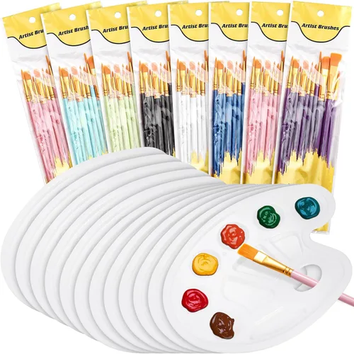 Cedilis Juego de 96 pinceles de pintura, 80 pinceles y 16 bandejas de paleta de pintura para óleo, acuarela, pintura acrílica, niños, estudiantes,