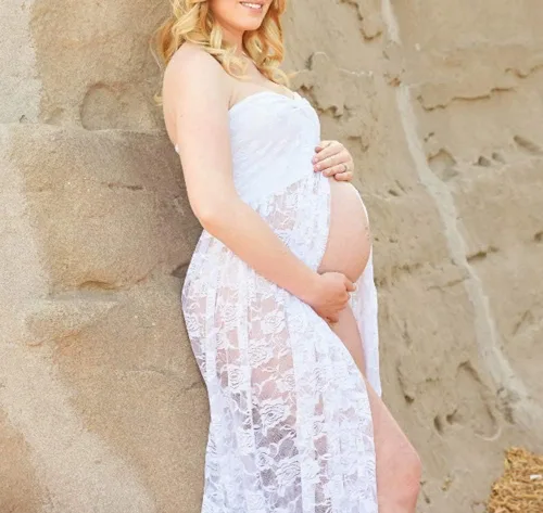 Miniatura 2 de Wamvp - Vestido de maternidad para sesión de fotos, para mujeres embarazadas, con encaje y hombros descubiertos, vestido de maternidad para sesión