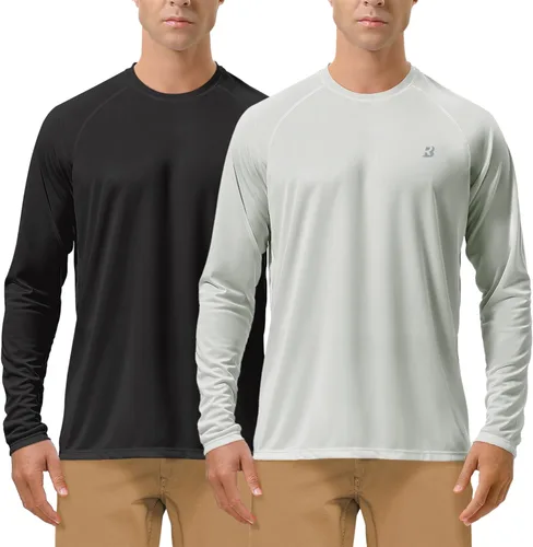 Miniatura 16 de Roadbox Camisas de Protección Solar UV UPF 50+ para Hombres Manga Larga SPF Rash Guard para Pesca Senderismo Natación Correr 2 Pack - blanco