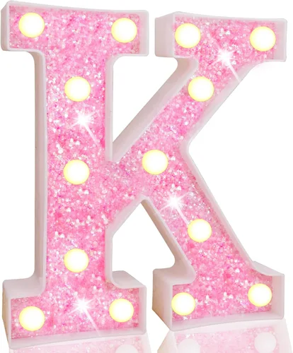Miniatura 75 de Pooqla Luces de números de marquesina, números de luz rosa para niñas de 10.º cumpleaños, funciona con pilas, luz nocturna de número con purpurina