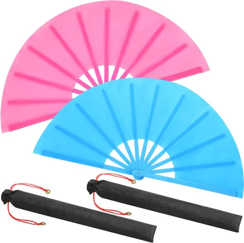 Miniatura 24 de Maitys Paquete de 2 ventiladores de mano plegables grandes de 13 pulgadas, ventiladores chinos de mano grandes para baile de línea, Tai Chi