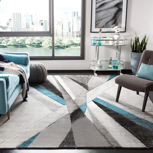 SAFAVIEH Alfombra de área de 8 x 10 pulgadas, colección Hollywood, grande, gris y verde azulado, diseño moderno de mediados de siglo, no desprende