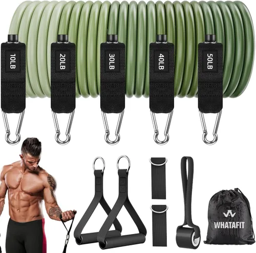 WHATAFIT Bandas de resistencia, bandas de ejercicio, bandas de resistencia para entrenamiento, bandas de entrenamiento con asas para hombres y Verde