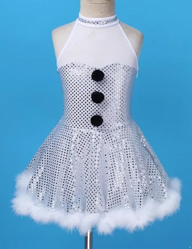 Miniatura 3 de JEATHA Disfraz de tutú de lentejuelas brillantes con cuello halter para niños y niñas, muñeco de nieve, patinaje artístico, ballet