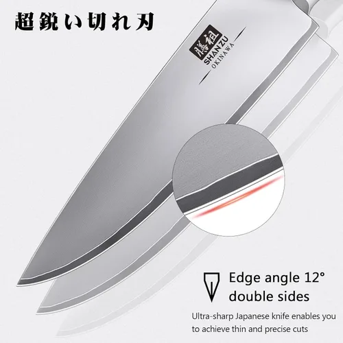 Miniatura 4 de SHAN ZU Juego de cuchillos japoneses de 3 piezas, juego de cuchillos de chef de acero inoxidable 10Cr15Mov de alto carbono, juego de cuchillos
