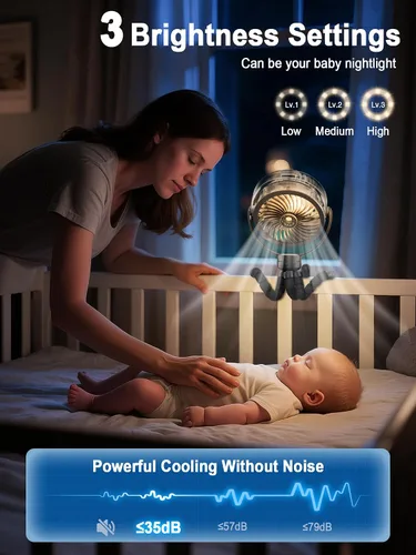 Miniatura 2 de Ventilador de cochecito nebulizador, ventilador portátil con batería de 6000 mAh con luz y giro de 360°, ventiladores personales con trípode