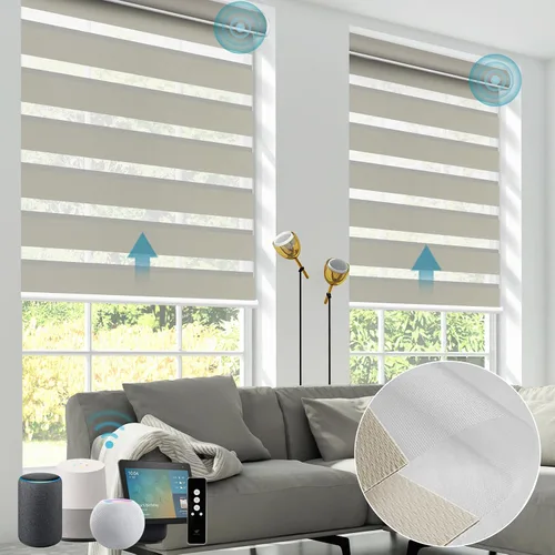 SmartWings Persianas motorizadas de cebra con cenefa funcionan con Homekit Thread Alexa Z-Wave Smart de doble capa con control remoto, persiana