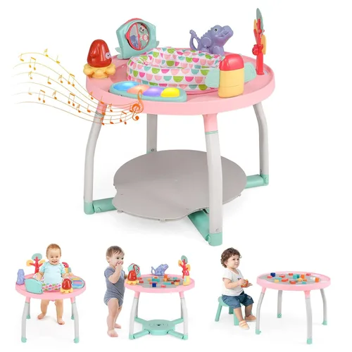 Miniatura 11 de BABY JOY Centro de actividades 5 en 1 para bebés, puentes y gorilas con juguetes extraíbles, luces y música, 3 alturas ajustables, centro de juego