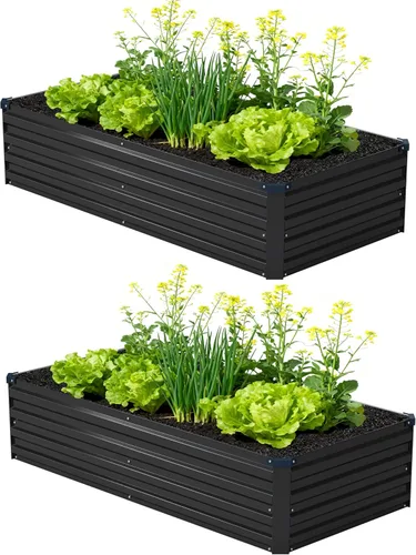 Miniatura 8 de Foxlang 4x3x1 pies (2 paquetes) Cama de jardín elevada galvanizada, juego de jardinera al aire libre de metal para patio, caja de maceta