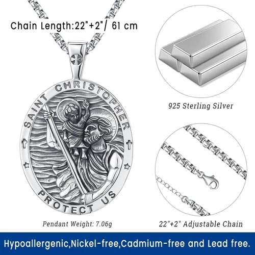 Miniatura 22 de Eusense San Miguel San Cristóbal San Benito San Judas Virgen María Collar chapado en oro 925 joyería religiosa para hombres y mujeres, collar