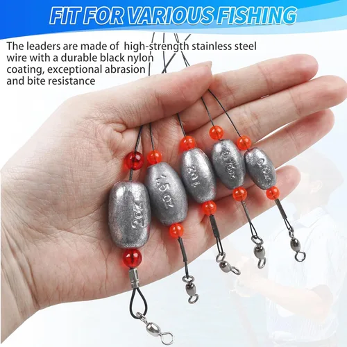 Miniatura 3 de Carolina Rig - Plataformas de pesca de agua salada, líder de alambre de acero inoxidable con pesos de hundimiento de huevos, broches giratorios