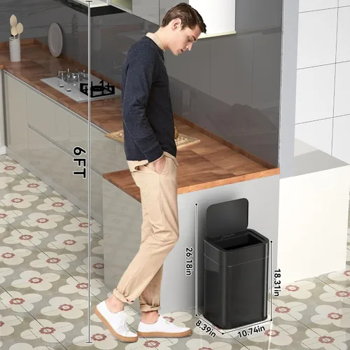 Miniatura 2 de FRESHLIX Bote de basura de acero inoxidable con sensor de movimiento de 360°, bolsas de absorción automática, tapa de cierre silencioso, sin