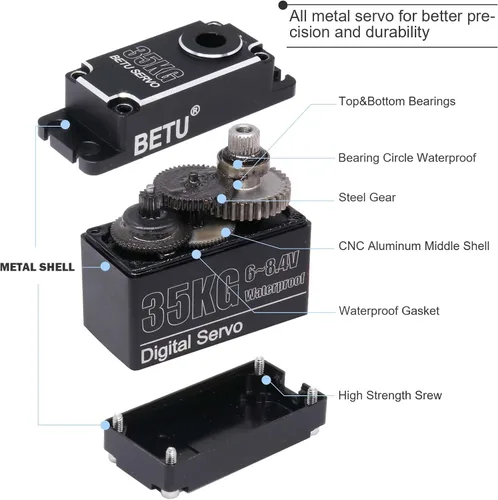 Miniatura 2 de Servo Waterpoof de 77.2 lbs, caja completa de aluminio y servo de engranajes de acero inoxidable, servo de alto par compatible con 1/6,1/8, 1/10