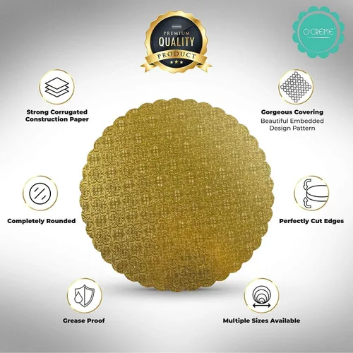 Miniatura 2 de O'Creme Gold-Top - Tabla redonda festoneada para pasteles y repostería de 3/32 pulgadas de grosor, 14 pulgadas de diámetro, paquete de 10 Dorado