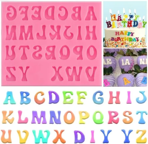 Miniatura 8 de 4 piezas Moldes de Letras para Fresas Cubiertas de Chocolate, Molde de Silicona de Alfabeto Números Mayúsculas Minúsculas Fondant para Hacer Dulces