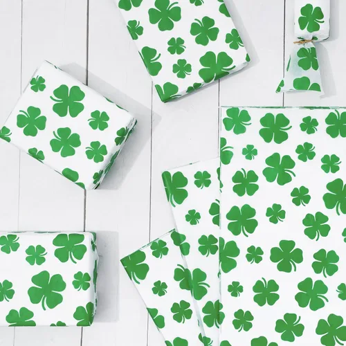 Miniatura 3 de Whaline 100 hojas de papel de seda para el día de San Patricio, acuarela, trébol, papel de regalo de trébol verde, papel de regalo para el hogar