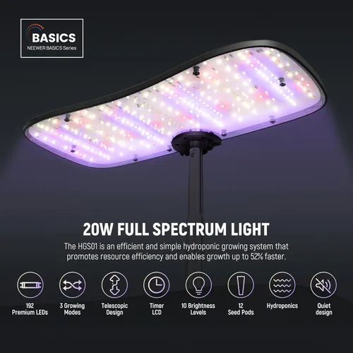 Miniatura 2 de NEEWER Basics - Kit de sistema de cultivo hidropónico con luz LED para plantas, 3 modos de crecimiento/12 vainas/temporizador/LCD/bomba silenciosa
