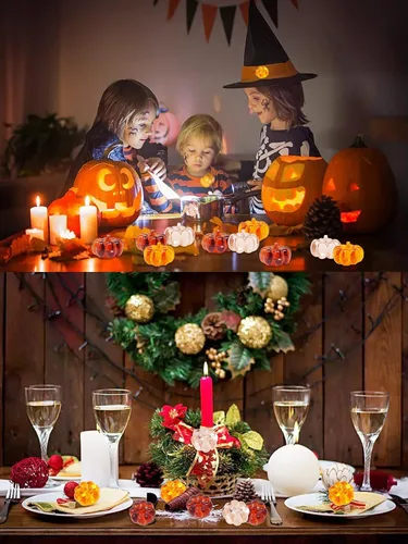 Miniatura 5 de yueton 48 piezas de decoraciones acrílicas de otoño, adornos de calabaza acrílicas, cuentas de calabaza de plástico sin agujeros para Acción