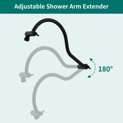Miniatura 8 de Brazo de extensión de cabezal de ducha curvado ajustable de latón macizo de 16 pulgadas, brazo de ducha flexible de altura y ángulo con juntas