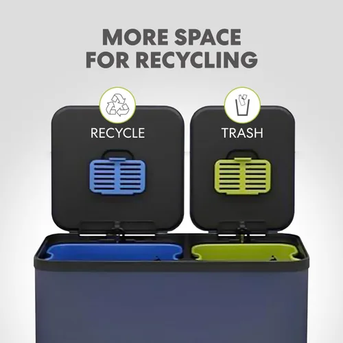 Miniatura 4 de Cubo de basura rectangular de 70 litros/18.5 galones con pedal, sin contacto manual, doble compartimento para reciclaje de cocina, con tapa Acero