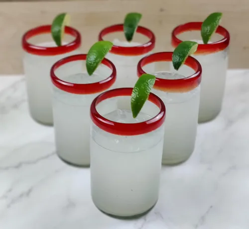 Miniatura 2 de Dos Sueños Vasos mexicanos soplados a mano, juego de 6 vasos con bordes rojos (14 onzas cada uno)