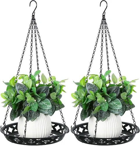 Miniatura 7 de Enhon Paquete de 6 macetas colgantes de metal, colgador de plantas de 12 pulgadas para interiores y exteriores, elegante estante decorativo negro