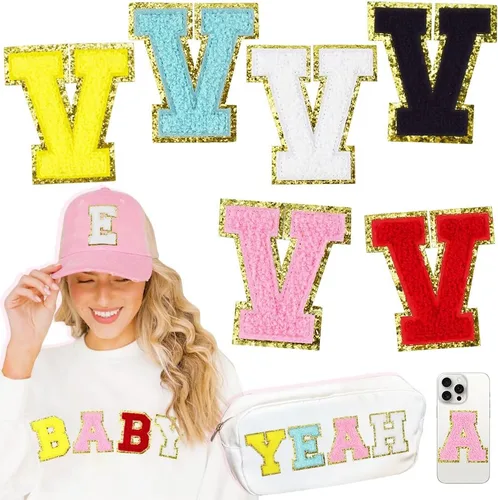 Miniatura 49 de 104 Piezas de Letras Grandes de 3 Pulgadas de Chenilla Blancas de la A-Z, Letras Termoadhesivas para Tela y Ropa, Bordado de Brillantina para 104