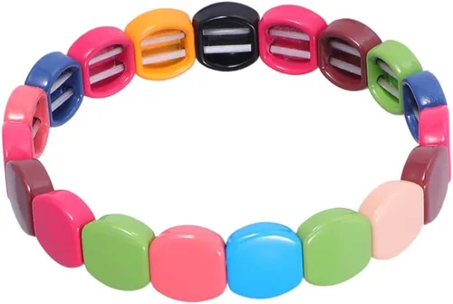 Miniatura 9 de Exceart Pulseras para mujer, pulseras de azulejos esmaltados, pulseras de cuentas de Tila de arco iris, pulseras elásticas apilables para hombres