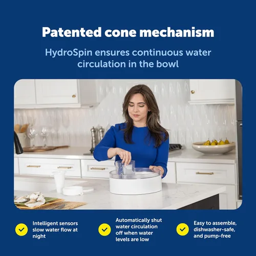 Miniatura 6 de PetSafe Outlast - Fuente para gatos, fomenta la hidratación saludable, diseño sin bomba con tecnología HydroSpin, cuenco de agua automático